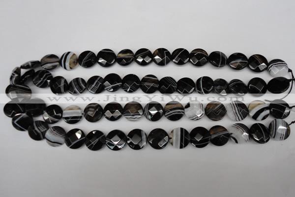 CAG4020 15.5 inches 14mm faceted coin black agate beads