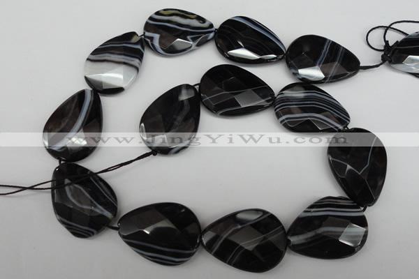 CAG4031 15.5 inches 20*30mm faceted flat teardrop black agate beads