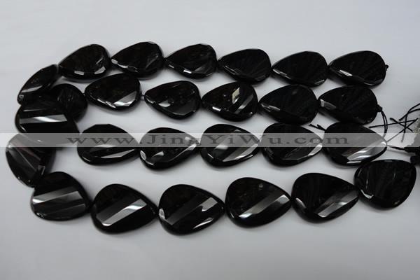 CAG4035 15.5 inches 22*30mm faceted & twisted teardrop black agate beads