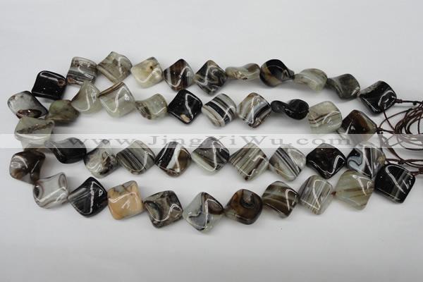 CAG4040 15.5 inches 15*15mm twisted diamond black agate beads