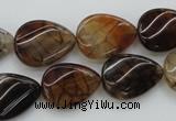 CAG4096 15.5 inches 13*18mm twisted flat teardrop dragon veins agate beads