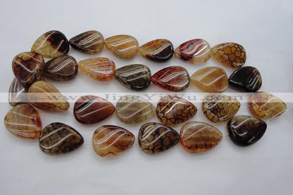 CAG4099 15.5 inches 22*30mm twisted flat teardrop dragon veins agate beads