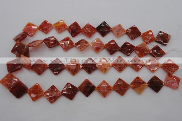 CAG4263 15.5 inches 14*14mm faceted diamond natural fire agate beads