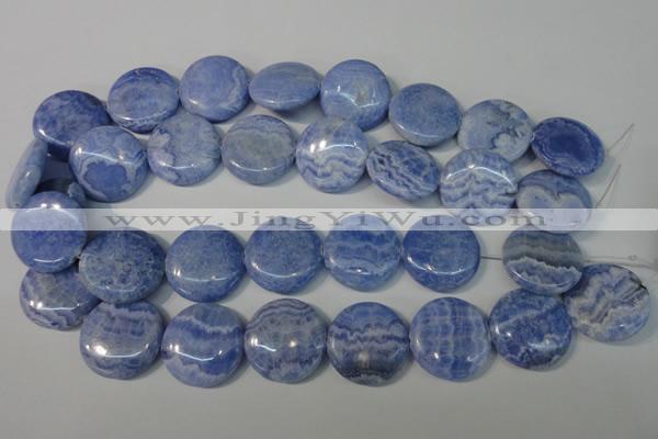 CAG4383 15.5 inches 25mm flat round dyed blue lace agate beads