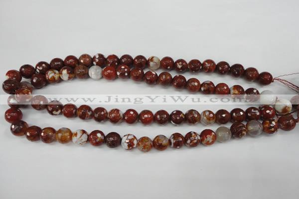 CAG4528 15.5 inches 10mm faceted round fire crackle agate beads
