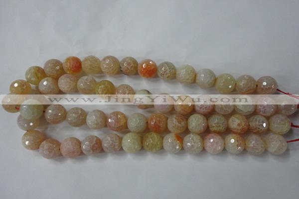 CAG4555 15.5 inches 14mm faceted round fire crackle agate beads