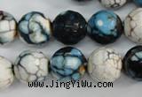CAG4561 15.5 inches 14mm faceted round fire crackle agate beads