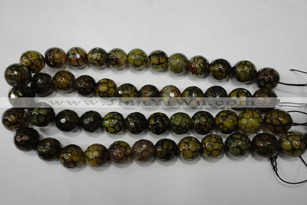 CAG4572 15.5 inches 16mm faceted round fire crackle agate beads