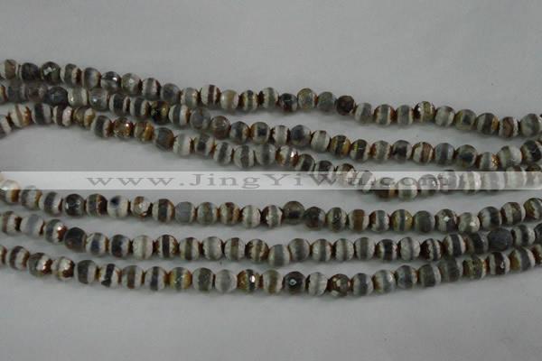 CAG4722 15 inches 6mm faceted round tibetan agate beads wholesale