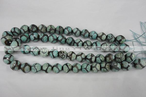 CAG4734 15 inches 14mm faceted round tibetan agate beads wholesale
