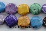 CAG4918 15.5 inches 14mm faceted coin dyed white agate beads