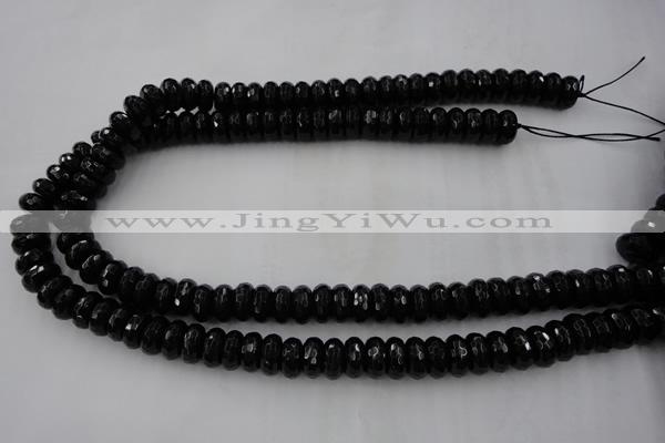 CAG5065 15.5 inches 6*12mm faceted rondelle black agate beads