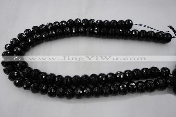 CAG5066 15.5 inches 10*13mm faceted rondelle black agate beads