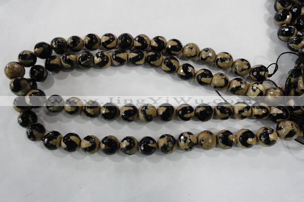 CAG5164 15 inches 12mm faceted round tibetan agate beads wholesale