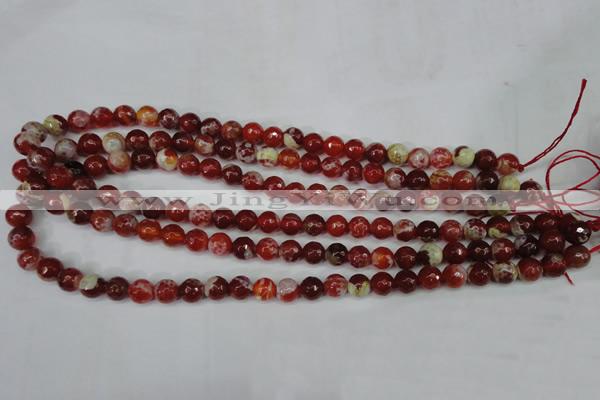 CAG5187 15 inches 8mm faceted round fire crackle agate beads