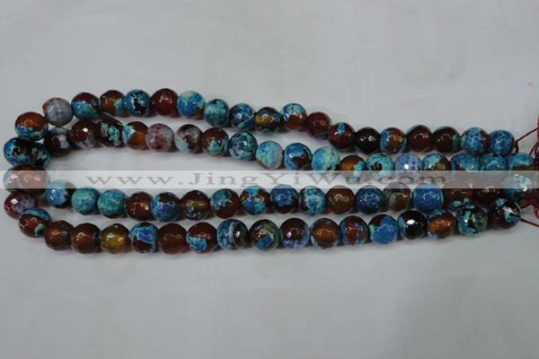 CAG5208 15 inches 10mm faceted round fire crackle agate beads