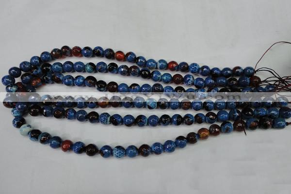 CAG5216 15 inches 8mm faceted round fire crackle agate beads