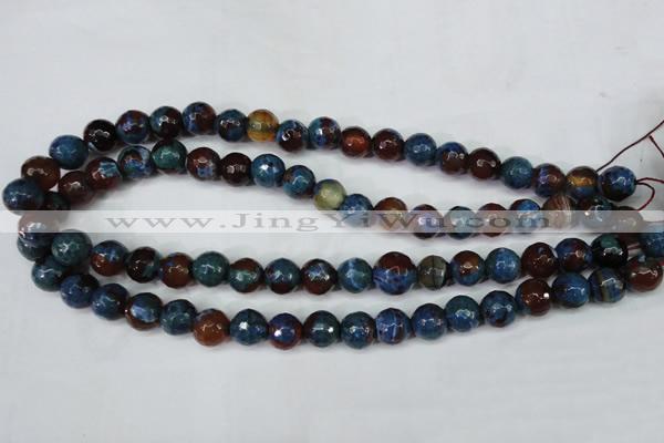 CAG5217 15 inches 10mm faceted round fire crackle agate beads