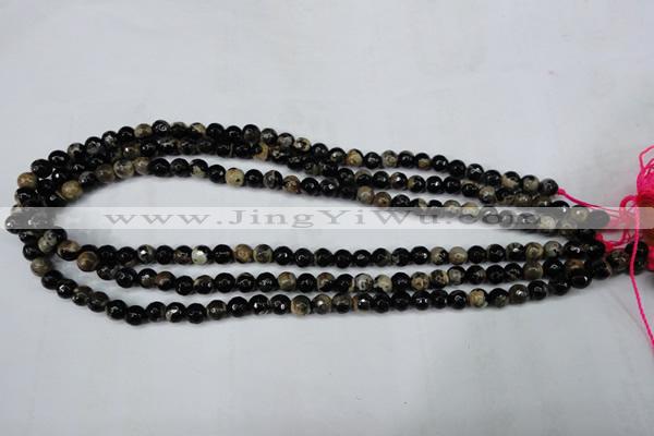 CAG5231 15 inches 6mm faceted round fire crackle agate beads