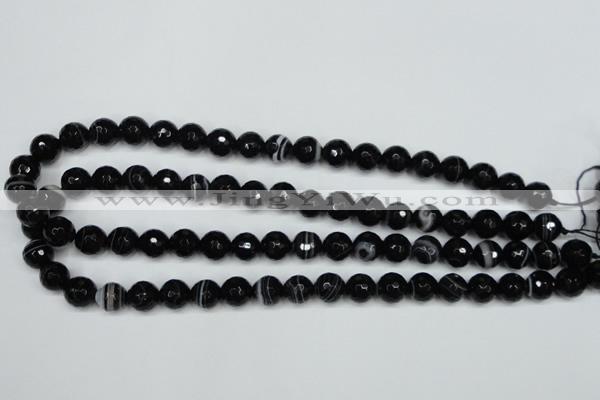 CAG5273 15.5 inches 8mm faceted round black line agate beads