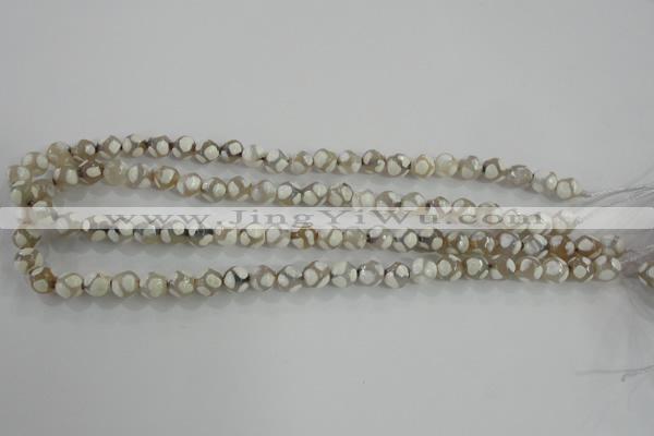 CAG5333 15.5 inches 8mm faceted round tibetan agate beads wholesale