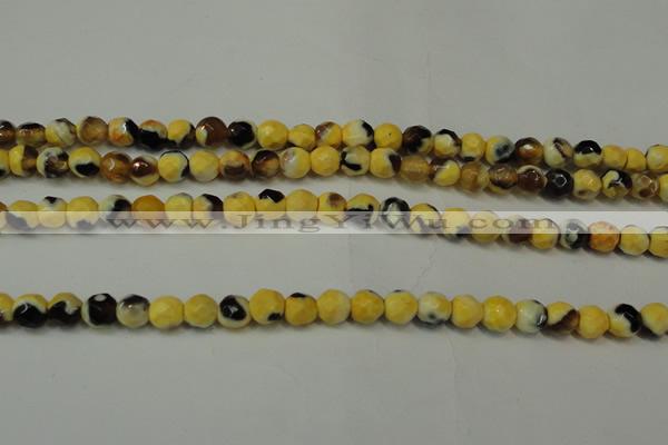 CAG5653 15 inches 4mm faceted round fire crackle agate beads
