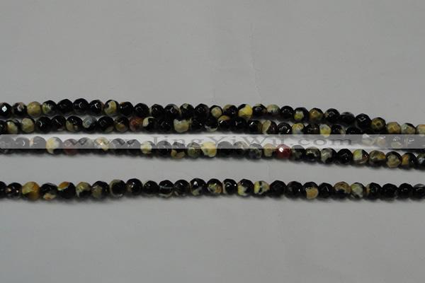 CAG5656 15 inches 4mm faceted round fire crackle agate beads