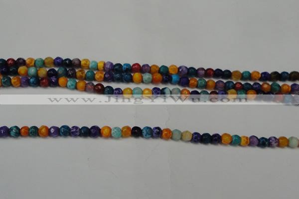 CAG5660 15 inches 4mm faceted round fire crackle agate beads