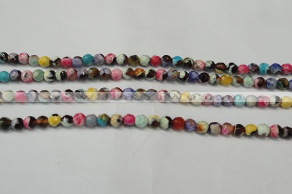 CAG5661 15 inches 4mm faceted round fire crackle agate beads