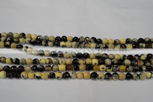 CAG5672 15 inches 6mm faceted round fire crackle agate beads
