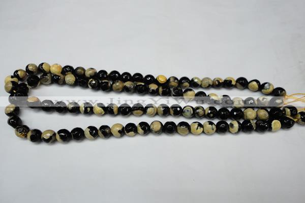 CAG5683 15 inches 8mm faceted round fire crackle agate beads