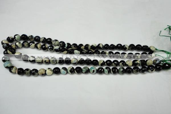 CAG5684 15 inches 8mm faceted round fire crackle agate beads