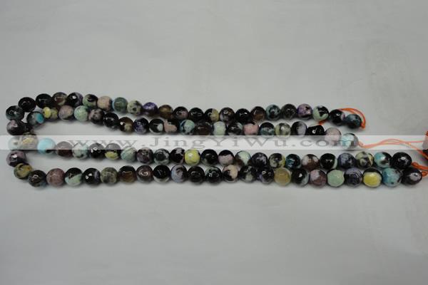 CAG5689 15 inches 8mm faceted round fire crackle agate beads