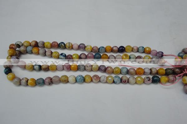 CAG5700 15 inches 8mm faceted round fire crackle agate beads
