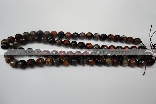 CAG5816 15 inches 10mm faceted round fire crackle agate beads