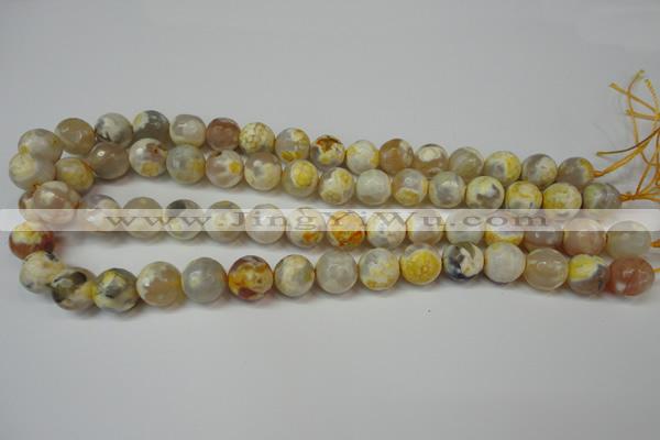 CAG5820 15 inches 12mm faceted round fire crackle agate beads