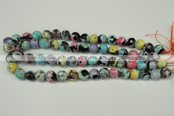CAG5830 15 inches 12mm faceted round fire crackle agate beads