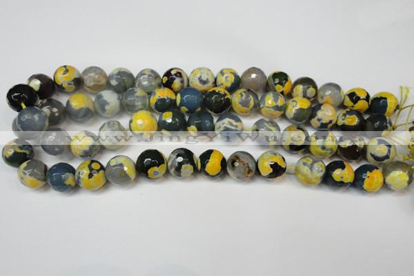 CAG5842 15 inches 14mm faceted round fire crackle agate beads