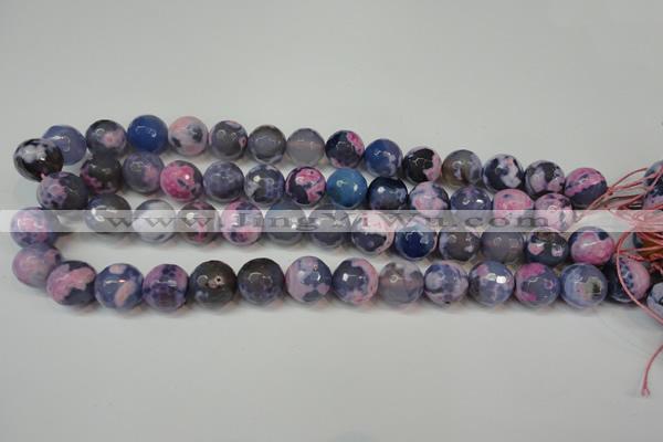 CAG5844 15 inches 14mm faceted round fire crackle agate beads
