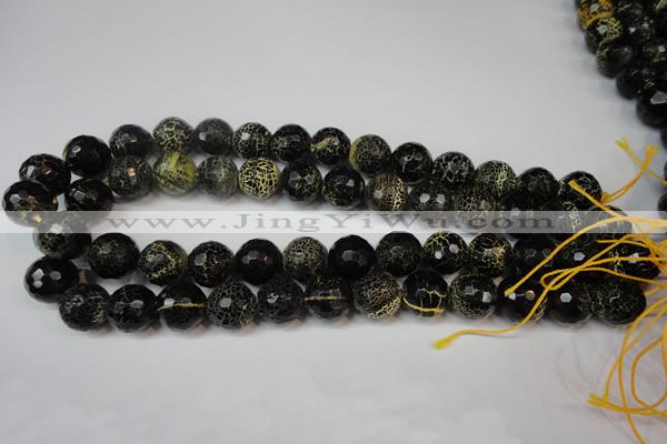 CAG5848 15 inches 14mm faceted round fire crackle agate beads