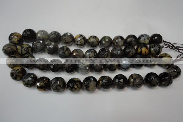 CAG5870 15 inches 16mm faceted round fire crackle agate beads