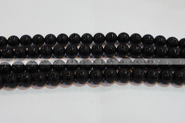 CAG6003 15.5 inches 10mm carved round matte black agate beads