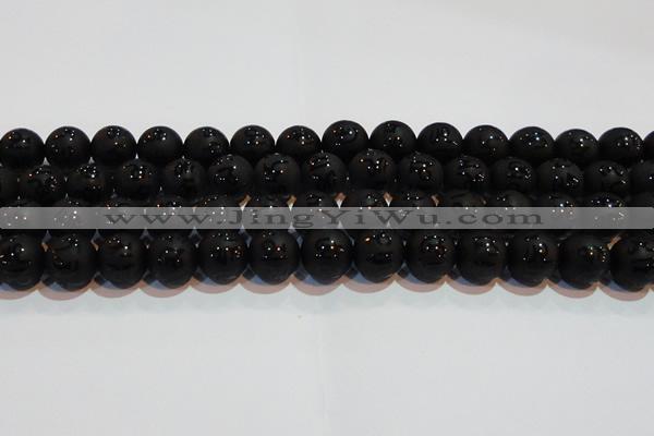 CAG6004 15.5 inches 12mm carved round matte black agate beads