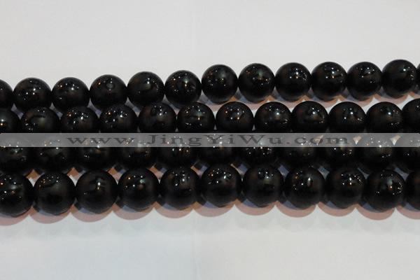CAG6005 15.5 inches 14mm carved round matte black agate beads