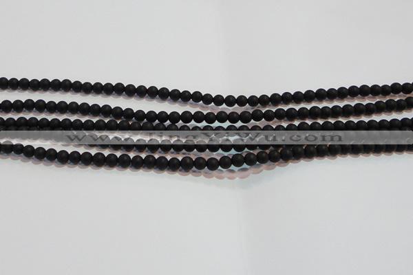 CAG6010 15.5 inches 4mm round matte black agate beads
