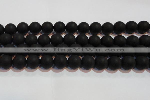 CAG6015 15.5 inches 14mm round matte black agate beads