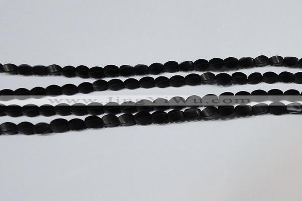 CAG6040 15.5 inches 5*8mm twisted rice matte black agate beads