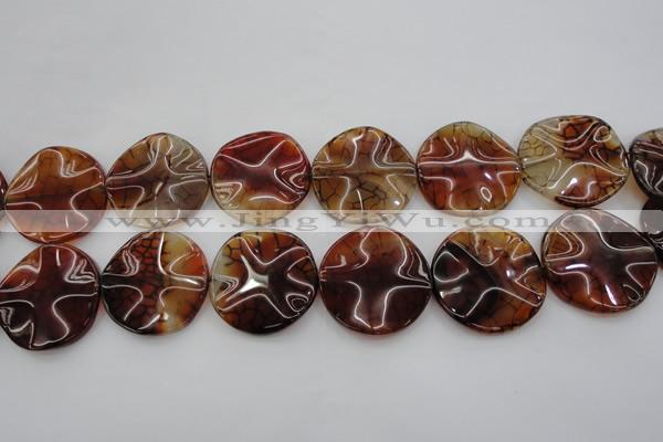 CAG6056 15.5 inches 30mm wavy coin dragon veins agate beads