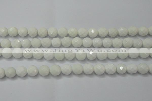 CAG6102 15.5 inches 8mm faceted round white agate gemstone beads