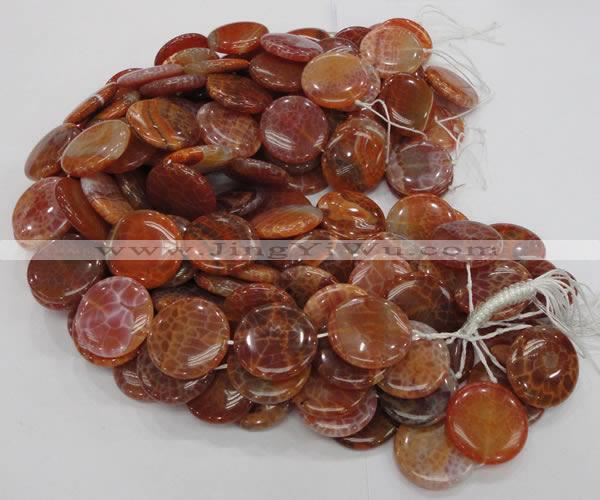 CAG633 15.5 inches 30mm coin natural fire agate beads wholesale